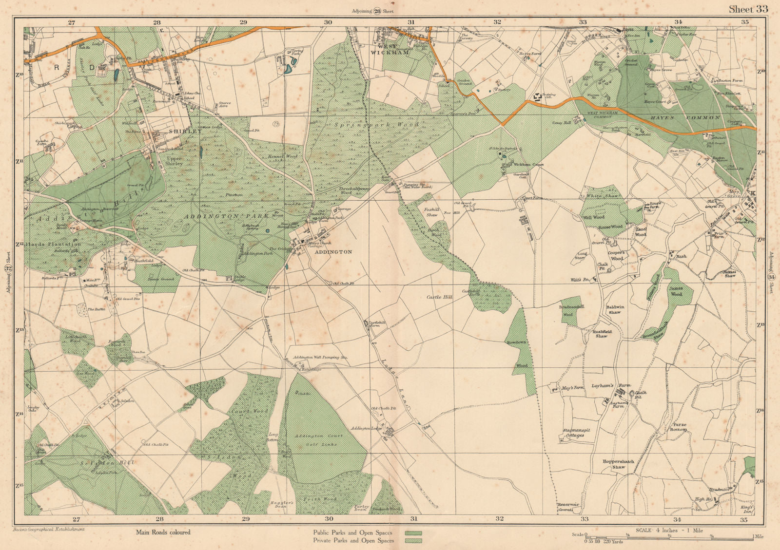 EAST CROYDON Selsdon West Wickham New Addington Hayes Shirley. BACON 1927 map